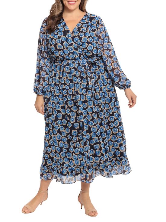 Maggy London Dresses & Skirts - Maggy London Elegant Black/Blue Floral Wrap Dress Size 22w